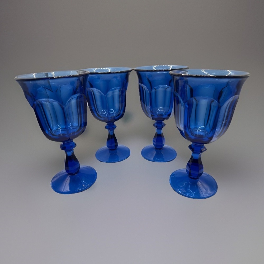 Vintage Imperial Glass Old Williamsburg Cobalt Goblets 6.5" Set Of 4